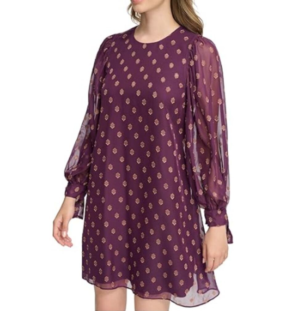 New ~ CALVIN KLEIN ~ Dotted Tie Sleeve Mini Shift Dress Size 10